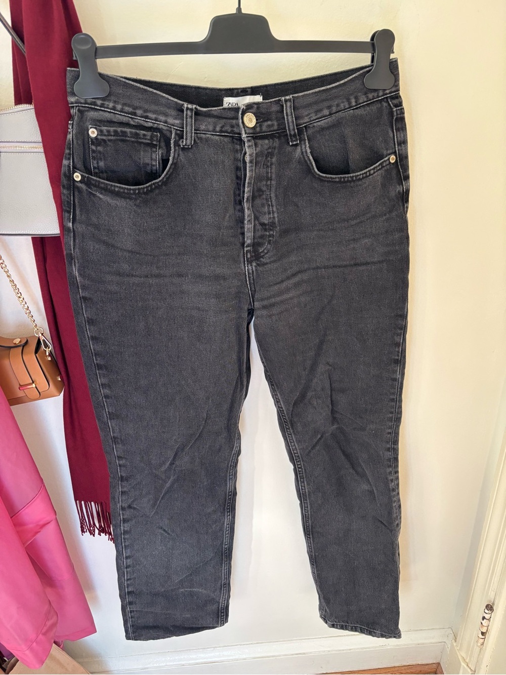 Zara Washed Black Straight Leg Jeans